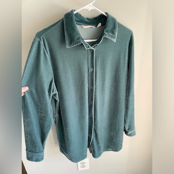 Soft Surroundings Velvet Boyfriend Tunic Shirt - Teal - Medium - Picture 6 of 13